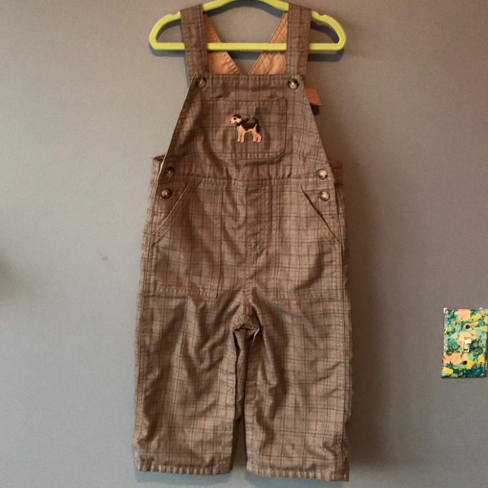 Plaid adjustable overalls with snaps
